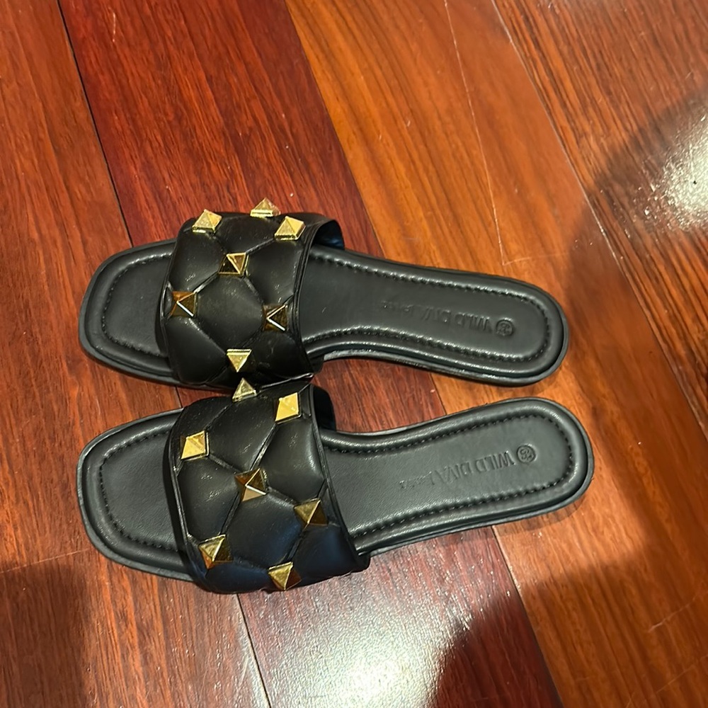 WOMEN'S BLACK ROCKSTUD BLACK MESH SLIDER SANDAL WITH MATCHING STUDS 65 MM